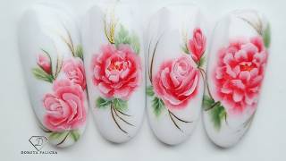 One stroke peony nail art, one stroke rose nail art. Complete quide on how to paint flowers nail art