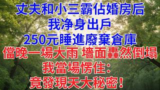 丈夫和小三霸佔婚房后，我净身出戶,250元睡進廢棄倉庫，當晚一場大雨 墻面轟然倒塌，我當場愣住，竟發現天大秘密！#為人處世#故事#小說#生活經驗#情感故事#戀愛#情感#婚姻