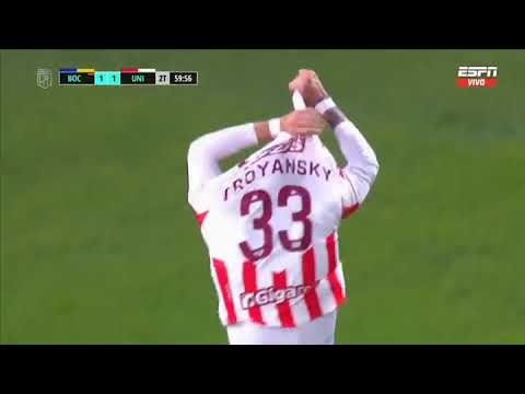 alocado festejo de Troyanski a la hinchada de Boca- Boca juniors 1-2 unión