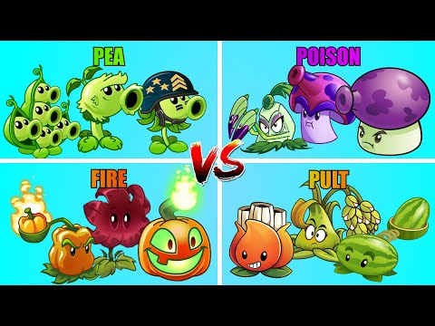 PLANTS TOURNAMENT | PEA x POISON x FIRE x PULT  | WHO WILL WIN? | PvZ 2 | TEAM PLANT vs TEAM PLANT
