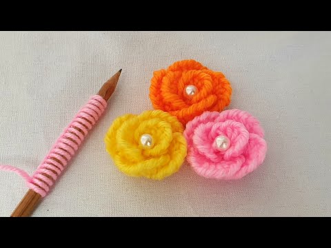 Amazing Trick with Pencil - Easy Woolen Rose Making - Hand Embroidery Hack - Wool Flower Design