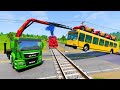 Transporting Double Flatbed Trailer Truck Vs Mixer Truck Vs Train Beamng Drive Vs FS22