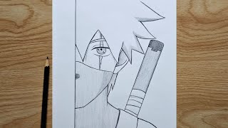 Download lagu Easy anime half face drawing | How to draw Anime Ninja ( Kakashi ) step by step | naruto tutorial mp3