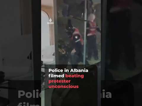 Police in Albania filmed beating protester unconscious
