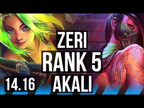ZERI vs AKALI (MID) | Rank 5, 5k comeback, Dominating | NA Challenger | 14.16