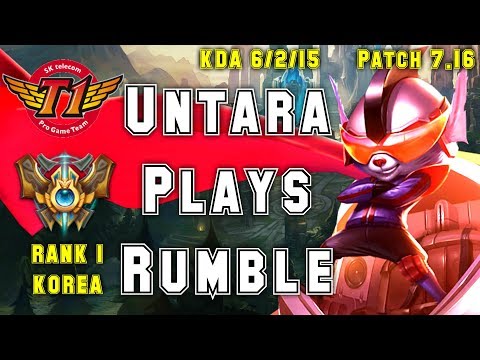 Untara Gets Rank 1 In Korea! SKT T1 Untara Plays Rumble vs Gnar Top - S7 Ranked | Patch 7.16