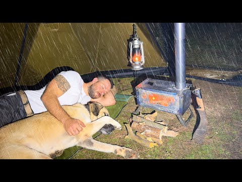 Hot Tent Rain Camping in Thunderstorm! - Camping in Heavy Rain and Rainstorm