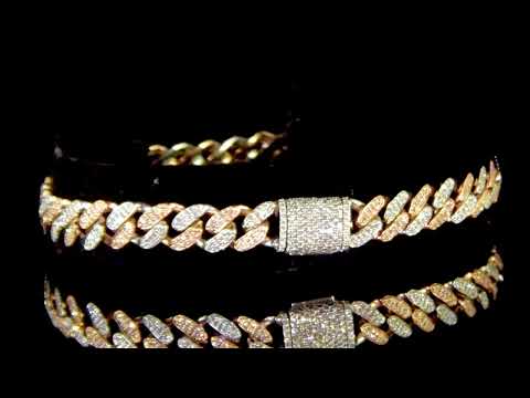 14k White/Rose Gold 1.62ct (TDW) Cluster Diamond Cuban Chain Bracelet