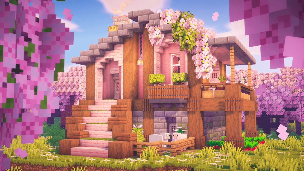 Minecraft | How to build a Cherry Blossom Survival House - YouTube