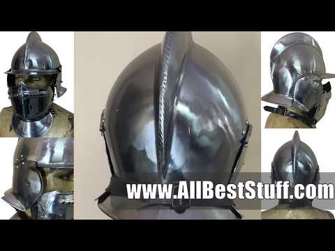 Watch YouTube Video for SALE! Medieval Burgonet Close Helmet 18 Gauge Steel
