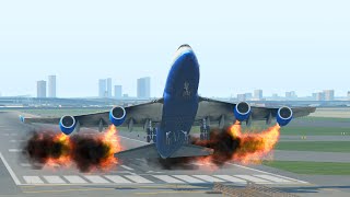 Overrun Emergency Landing by Boeing '747' after Takeoff Fire | XP11