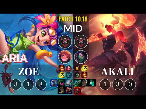CGA Aria Zoe vs Akali Mid - KR Patch 10.18