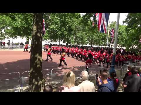 Massed bands of the Guards marching on the mall