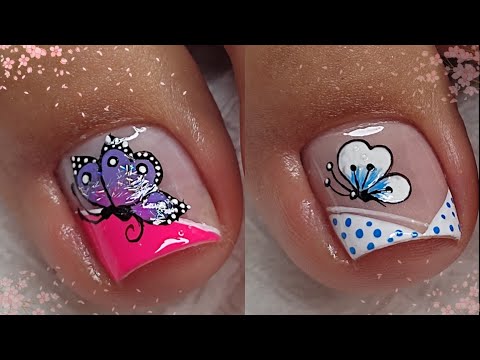 Diseños de uña para PIES CON MARIPOSAS /uñas FÁCILES Y BONITAS 🦶💅🦋😍