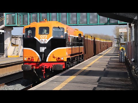 Iarnrod Éireann / Irish Rail 071 Class Loco Number 073 + 12 Laden Timber Wagons passing Monasterevin