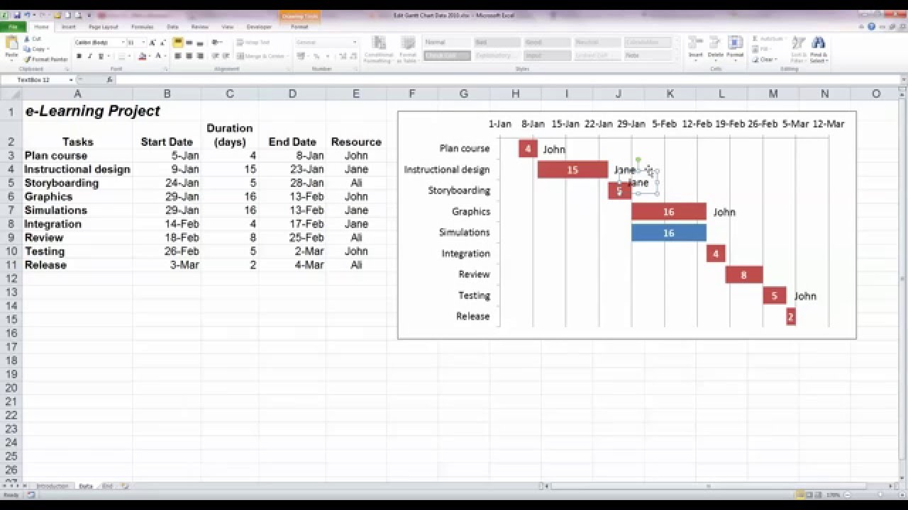 <h1 class=title>How To... Edit a Basic Gantt Chart in Excel 2010</h1>