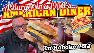 Trying a Smokehouse BURGER in a PROPER 1950's American Diner in Hoboken New Jersey (Johnny Rockets)