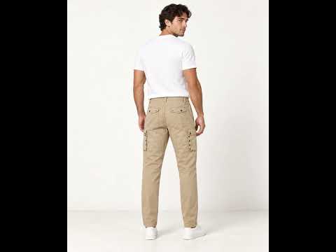 Men’s Khaki Cargo Trousers for Export video 3