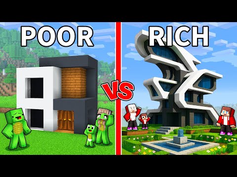 Mikey Family POOR vs JJ Family RICH Modern House Survival Battle in Minecraft (Maizen)