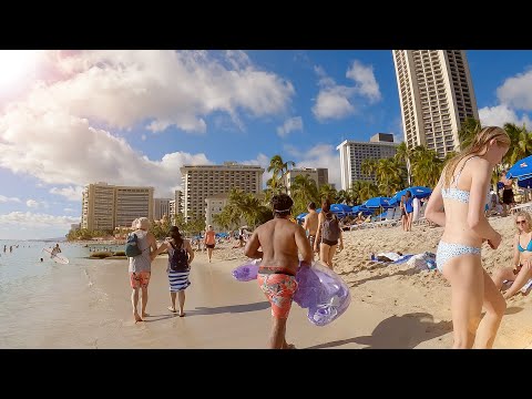 Waikiki Beach Walk 4k 60fps câmera lenta diversão na praia