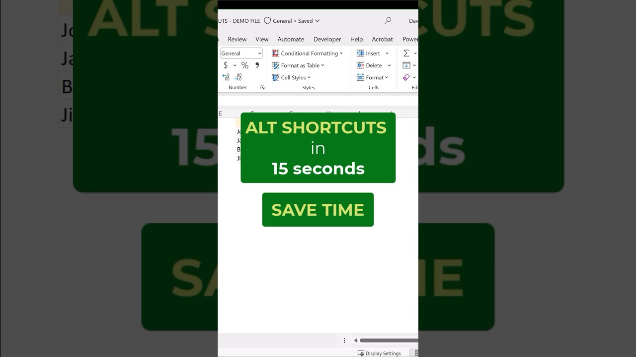 Excel - ALT shortcuts in 15s