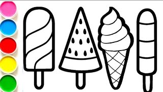 How to Draw 4 Ice Creams  |  Simple Glitter Coloring for Kids and Toddlers 🍦🍧🍭🍨