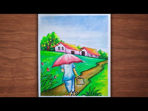 Simple summer season//Simple summer season drawing for beginners//simple scenery drawing