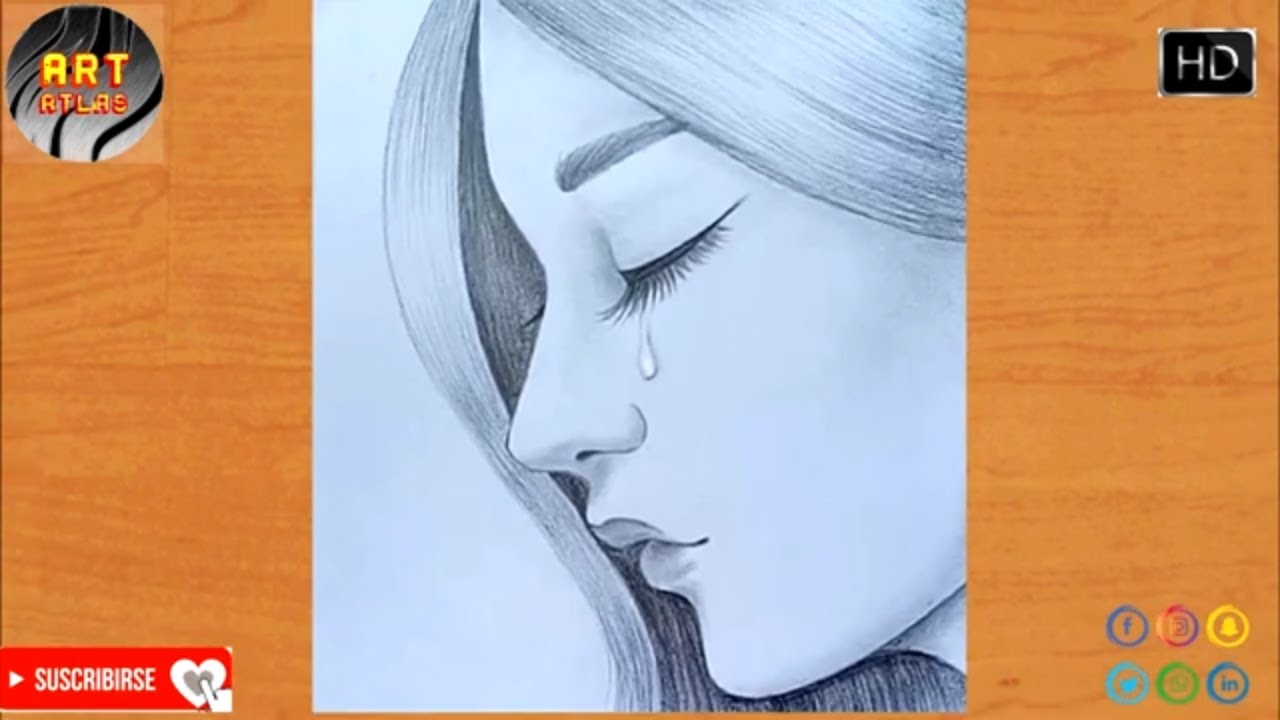 Cómo dibujar una mujer triste llorando - paso a paso - Dibujo a lápiz...