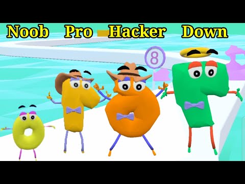 Number Race 3D | Noob vs Pro vs Hacker vs Down in number race 3d like 2048 number run game videos