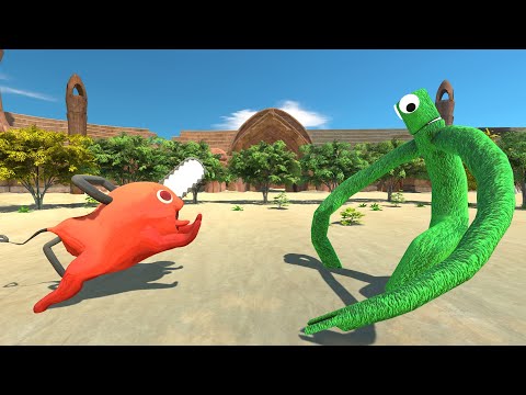 Pochita vs Rainbow Friends Green - Animal Revolt Battle Simulator