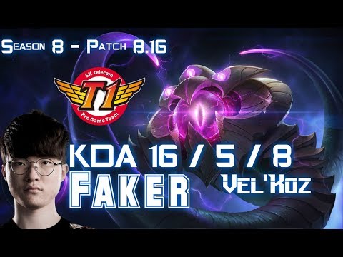 SKT T1 Faker VEL'KOZ vs AATROX Mid - Patch 8.16 KR Ranked