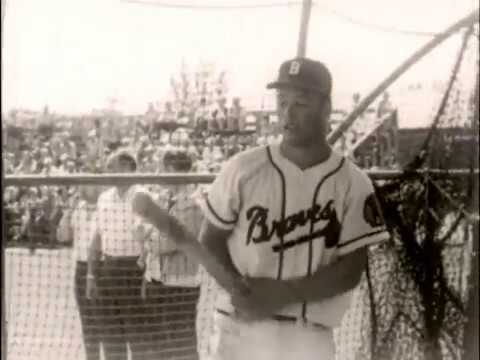Ed Matthews of Milwaukee Braves practices before the game