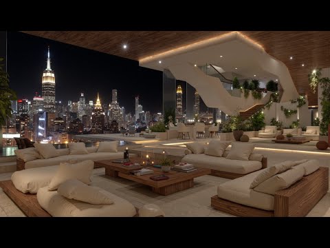 Luxury City Nights Jazz: New York at Night Ambiance for Modern Living Room Focus.