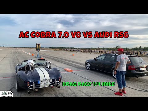 Thumbnail for AC Cobra 7.0 V8 vs Audi RS6 drag race 1/4 mile 🚦🚗  - 4K by Tdi, Motorcycle, Supercar, Audi, Sports car, video, Car, Muscle car, vide