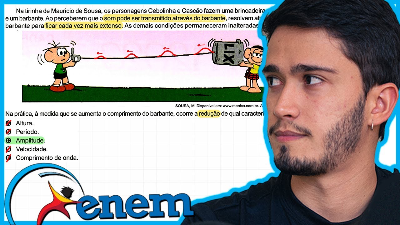 ENEM 2023 - Na tirinha de Mauricio de Sousa, os personagens Cebolinha e Cascão fazem uma brincadeira