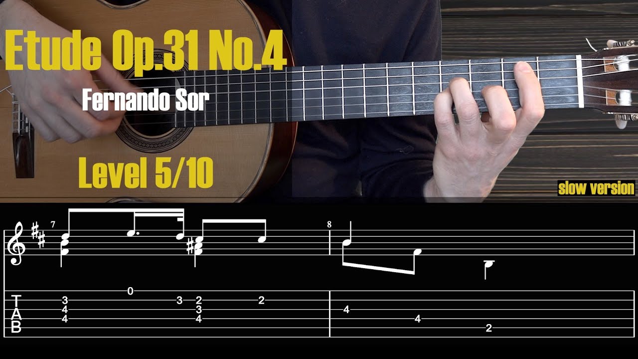 Etude Op. 31 No.4. F.Sor. Lesson + TAB