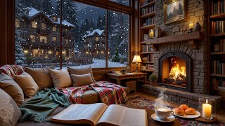 Beautiful Winter Café Atmosphere ❄️ Relaxing Jazz Piano &amp; Fireplace Sounds for Study, Work &amp; Relax