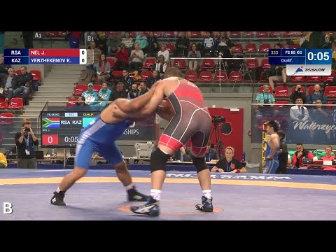 Qual. FS - 85 kg: J. NEL (RSA) df. K. YERZHEKENOV (KAZ) by TF, 10-0