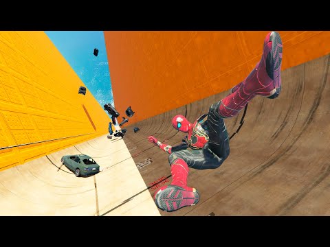 GTA 5 - Spiderman Playing With Fire On The Highest Mega Ramp Ever (Ragdolls And Fails)