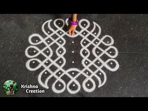 Easy sikku kolam, Kambi kolam | Melikala muggulu | 7x3x3 dot neli kolam | Beautiful Kambi kolam