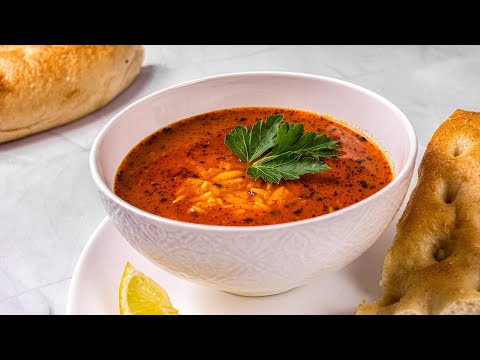 Simple Turkish Tomato Soup with Orzo - Vegan Recipe