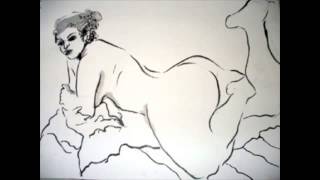 Ink and charcoal drawings and painting of female nudes