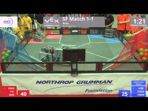 VEX Worlds 2016 - VRC HS Arts - SF 1-1 (9594C 118 569B) 298 vs 251 (169B 5225A 1900W)
