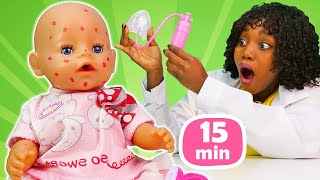 Baby doll is sick! Baby Born doll health routine. Kids play with baby dolls &amp; doll video for kids.