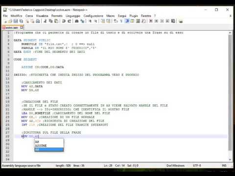 Assembly 8086 - Scrittura su file di testo