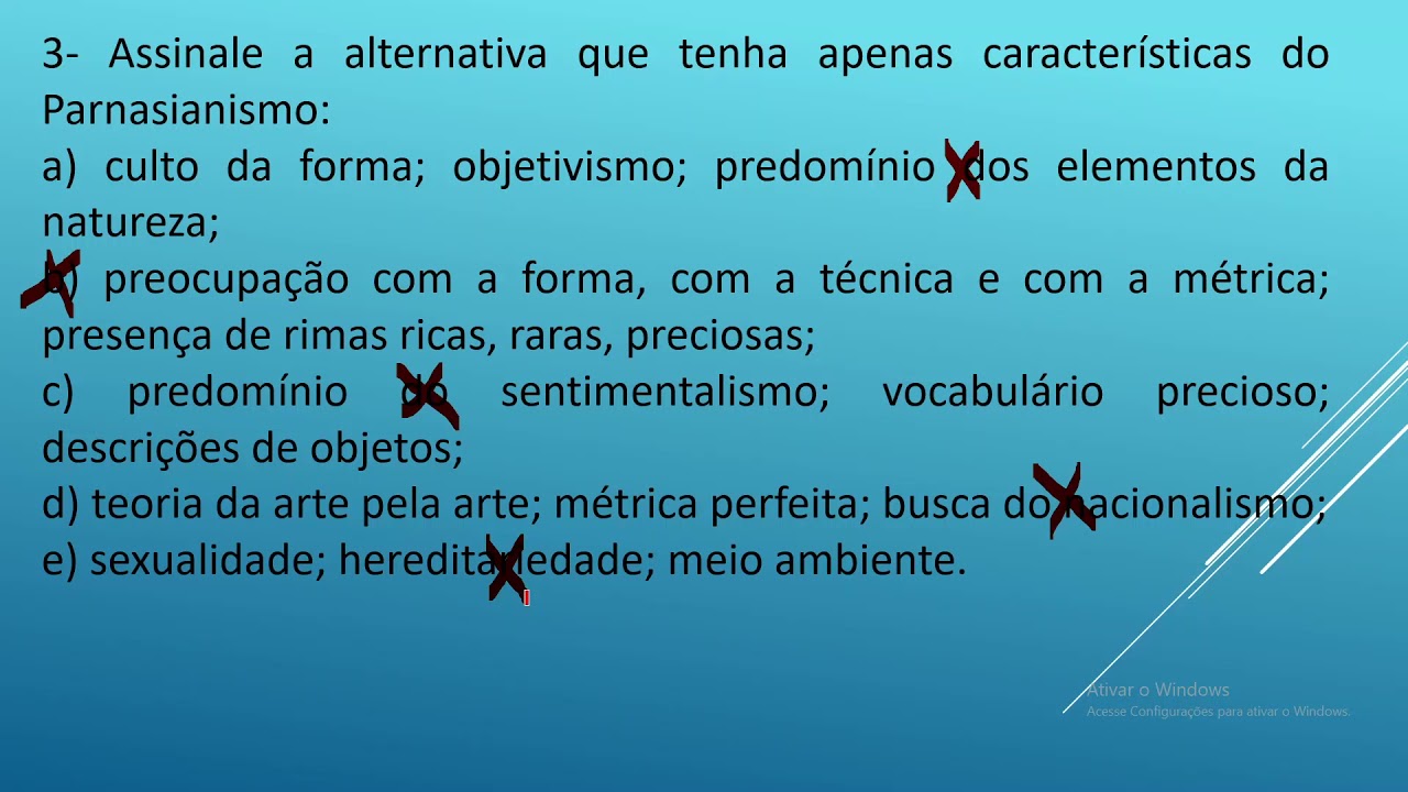 Questões sobre O Parnasianismo