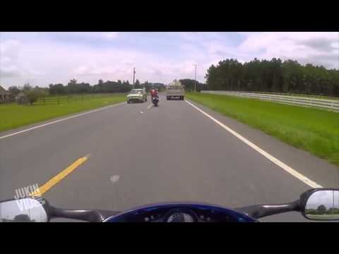 Motorcycle Nearly Hit By Truck   Extremely Close Call