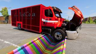 Truck cars vs concrete space full of water speed bumps large gutter and large spinner BeamNG  part 3