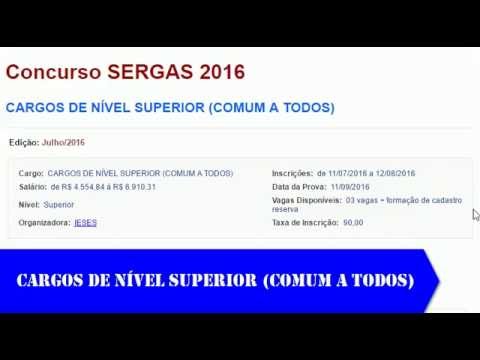 Edital Concurso SERGAS 2016 - Cargo de Nível Superior (Comum a Todos)