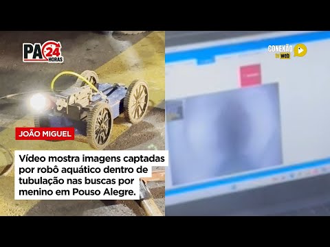 Vídeo: Vídeo mostra imagens captadas por robô aquático dentro de tubulação nas buscas por menino em Pouso Alegre.